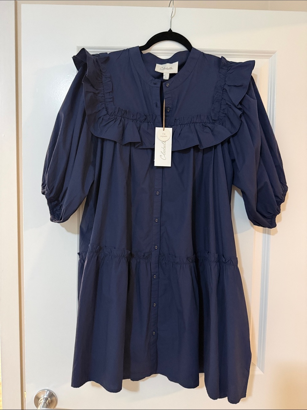 Cleobella Navy Ruffled Button-Front Mini Dress